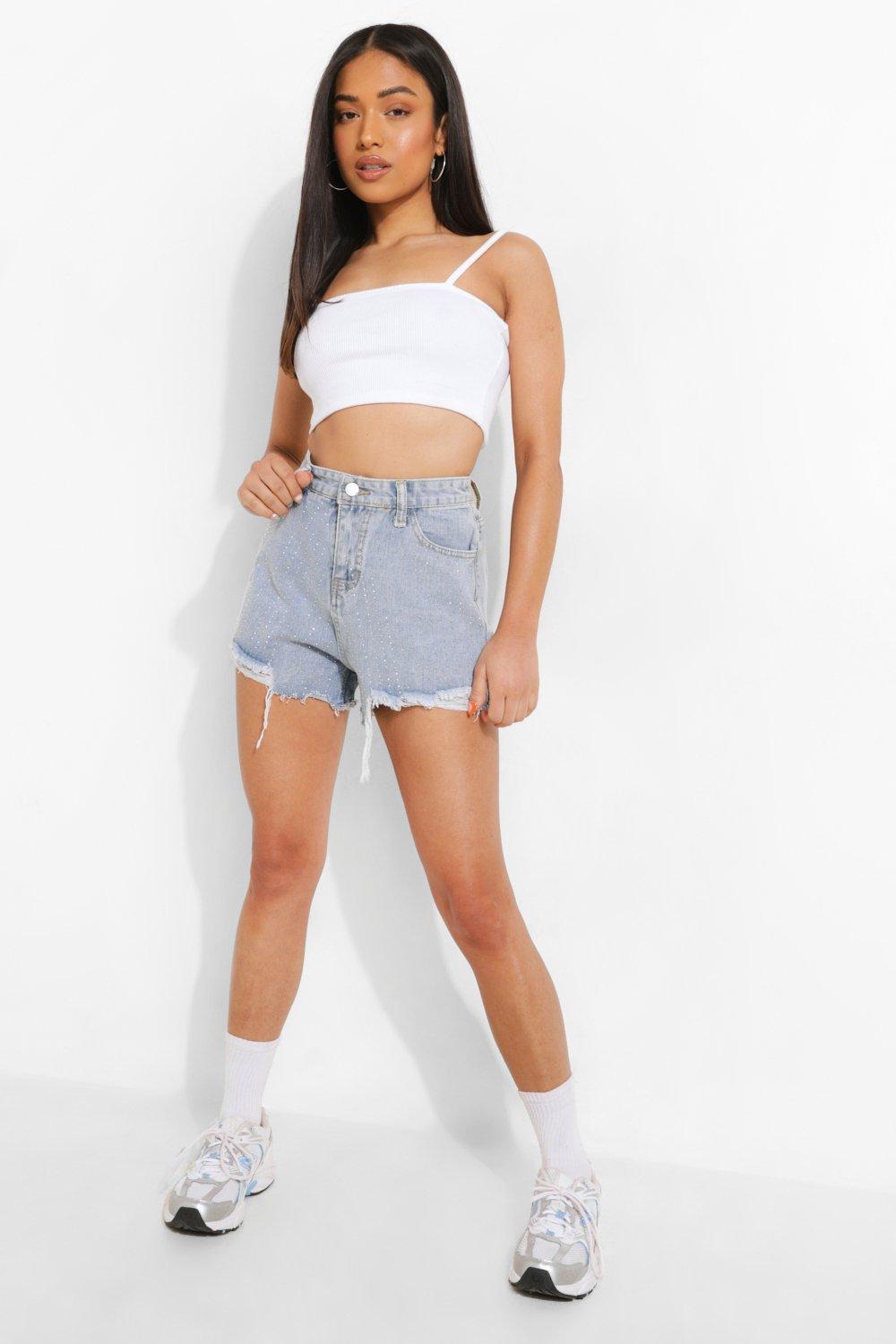 Laddered Hem High Waist Mom Shorts boohoo